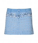 Stylish miniskirt in fine, light blue cotton - Chic paisley and floral bandana-style print - Easy fit thanks to a touch of stretch - Slim, slightly A-line cut - Front and back pockets, belt loops and button closure - Go for a casual look with a cardigan, opaque tights and ballerina flats - Dress up with a white button down and platform ankle booties