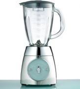 With a certain simplicity in its style, this modernistic blender is always in the mix. The elegant stainless steel base and decorative glass switch frame contain a powerful motor, equipped to blend at two speeds, pulse or even crush ice. One-year warranty. Model BL-24691.