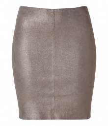 Luxurious skirt  in silver grey leather - Highlight piece from the French status leather label Jitrois, known for its ultra sexy luxury - Classic, slim pencil cut with new, high waistband - Mini short - A figure knockout, never have you ever worn a skirt that molds such curves, while making you look totally slender at the same time - Elegant style: with a blazer and blouse.  sharp style: with a silk tunic and sandals