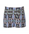 As easy as they are elegant, Tibis tropical print silk shorts seamlessly transition from day to evening - Ultra-lightweight silk in vibrant shades of purple, blue and green - Higher waisted cut, with wrap front and two hook closures - Pockets at sides - Pair with wedges or leather sandals and a solid tank, tunic top or t-shirt