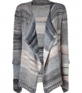 Paint soft sophistication into Downtown-cool looks with Zadig & Voltaires chunky knit open cardigan, finished in cool shades of faded sand-grey - Collarless, long seamed sleeves, asymmetrical cuffs, front dropped stitch detail, ribbed trim - Easy, relaxed fit - Style with edgy leather leggings and contemporary carryalls