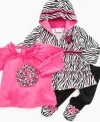 Zebra details here and there on this hooded jacket, ruffle top and leggings set from Nannette give your little one a wild style.