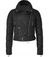 With edgy biker styling and a chic cropped silhouette, this Belstaff quilted coat is guaranteed to be a modern classic - Large spread collar with snaps, asymmetrical zip closure, zip pockets and cuffs, belted cropped waist, all-over quilting with contrasting diamond shaped pattern on back - Perfect dressed up or down