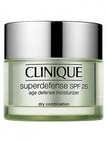 Superdefense SPF 25 Age Defense Moisturizer in Dry Combination. Skin's most complete defense against the visible signs of aging in a daily moisturizer. Arms it to fight the visible effects of emotional stress. Helps neutralizes UVA and UVB. 1.7 oz. 