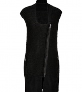 Give your look a kick of contemporary cool with 2nd Days knit waistcoat, detailed with modern hardware for a fantastically urbane edge - Stand-up collar, scooped neckline, sleeveless, off-center front zip, zippered pockets, ribbed trim - Form-fitting - Pair with edgy accessories and jet black leather separates