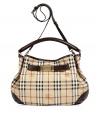 The classic Burberry check print covers this versatile must-have hobo bag - Slouch hobo shape, top carrying handle and convertible shoulder strap, belted leather trim with logo hardware, leather panels at bottom - Perfect for everyday use or off-duty cool