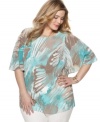 Get ready for warmer temps with JM Collection's butterfly sleeve plus size top, featuring a refreshing print.