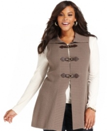 Buckle up a chic casual look with Style&co.'s plus size sweater vest-- layer it with a long sleeve tee.