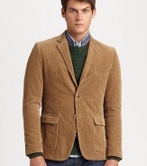 A corduroy cotton design featuring quilted elbow patches and chest welt, waist flap pockets with gold tone button detail.Button-frontChest welt, waist flap pocketsSide ventsAbout 28 from shoulder to hemCottonDry cleanMade in Italy