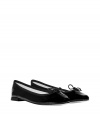 A signature piece for every fashion-lover, these Repetto classic ballet flats are simply a ladylike must-have - Classic ballet flat style in patent leather with bow detail at toe - Style with a full skirt, a tie neck blouse, and a cashmere cardigan