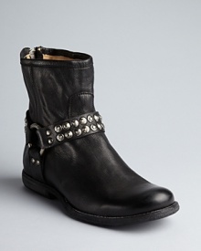 Rich, rugged leather, vintage-style studs; Frye shows off its mastery of Western style in these harness booties.