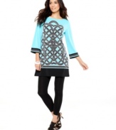 An exotic, alluring print updates Style&co.'s classic three-quarter-sleeve tunic. Pair it with jeans or leggings for a sophisticated everyday look.