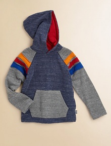 An essential hoodie is handsomely sporty in a colorblocked design with long raglan sleeves and bold stripes.Attached hoodLong raglan sleevesPullover styleKangaroo pocket74% cotton/21% polyester/5% rayonMachine washImported