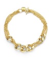 THE LOOKLarge twisted linksMulti-chain detailsEnamel-coated glitter diamond dust accents18k goldplated settingLogo charmToggle closureTHE MEASUREMENTWidth, about 1Length, about 17ORIGINMade in Italy