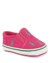 Classic skater slip on shoe for your little gal, with embroidered logo detail and side gore closure