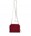 Punctuated with gold studs and classically quilted, Valentinos red crossbody leather bag redefines ladylike luxe this season - On trend, smaller size with an extra-long, gold chain link shoulder strap - Double style features two rectangular, fabric-lined zip-around compartments - Gold hardware embellishment with signature logo - A truly versatile style perfect for day or evening and roomy enough to house all of the essentials - pair with everything from leather pants and a t-shirt to an elegant sheath dress