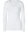 Effortlessly feminine, this super soft long sleeve tee from Majestic is a new-season must-have basic - Soft V-neckline, long sleeves, stitched trim - Loosely fitted - Pair with leather leggings and statement sneakers