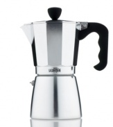 Make extraordinary espresso with extraordinary ease. This polished aluminum espresso press has a classic, timeless appeal that delivers rich taste and flavor that only improves with more time and use. Safe on gas, electric and radiant heat sources, this attractive piece has a soft ergonomic handle and endless versatility. Lifetime warranty.