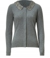 No need for this seasons statement necklaces, this luxe cashmere cardigan from Steffen Schraut brings the bling with a crystal-embellished collar - Rhinestone detailed Peter Pan collar, long sleeves, concealed front button placket, slim fit- Wear with a retro-inspired blouse, a full swing skirt, and ballet flats