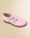 English-style leather classics, perfect for school, play and partywear. Twin T-straps with adjustable buckles Perforations on toe Padded insole Rubber traction sole Leather Imported Please note: It is recommended that you order ½ size smaller than measured. If your child measures a size 7.0, you may want to order a 6½. 