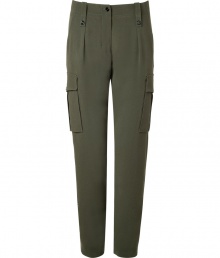 Streamline your look with military precision in Emilio Puccis luxe silk-blend cargo-style trousers - Side slit pockets, buttoned cargo-style pockets, pleated front, zip fly, button closure, belt loops - Loosely fitted - Wear with feminine silk tops and sleek pointy-toe pumps