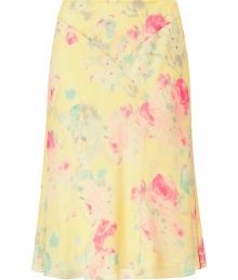 Elegant skirt made ​.​.of fine silk georgette - In pastel vanilla with a romantic, floral pattern - With decorative, figure-flattering darts - Slim silhouette, but wider, looser case - Looks great with flat sandals or peep-toe sandals - Pair with a blouse or silk top, and combine with a blazer for the office or a cooler day