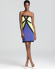 Susana Monaco works the color-block trend in head-turning style with this punchy strapless dress.