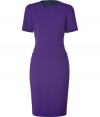 Classic sophistication is effortlessly achieved in this figure-hugging office dress from Paul Smith - Round neck, short sleeves, fitted silhouette, pockets at hip, back slit, concealed back zip closure - Pair with a boyfriend blazer and peep-toe pumps