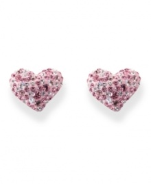 Forever a romantic at heart. Pink and white crystals dance on these Swarovski heart earrings, crafted from mixed metal. Approximate drop: 1 inch.