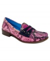 Colorful snake prints are so strikingly sexy. Juicy Couture's Yara loafer flats combines textures for a style that will truly spice up your look.