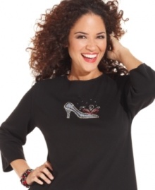 Celebrate the holidays in style with Karen Scott's plus size tee, featuring a high heel-print.