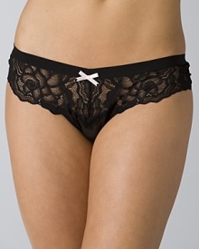 A rose lace and mesh thong with bow detail. Cotton gusset.