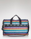 LeSportsac's signature nylon weekender boasts bold stripes and ample space for must-haves. The color-clad bag is a stylish and sensible travel companion.