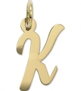 The perfect gift for Kristina. This polished K initial charm features a pretty, small script design in 14k gold. Chain not included. Approximate length: 7/10 inch. Approximate width: 3/10 inch.