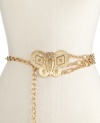 The butterfly effect. This darling gold tone chain belt by Kenneth Jay Lane features a butterfly buckle with intricate cutout detail. Adds a touch of whimsy in an instant.