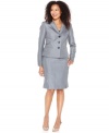 Kasper's sleek suit features a crisp jacket and a skirt with a touch of inverted pleating at the hem for a feminine fit.