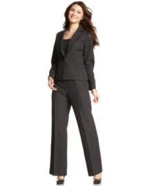 A classic look to last you years and years, Evan Picone's subtle pinstriped pantsuit is a staple for every woman's work wardrobe.