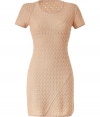 Get noticed in this ultra-feminine delicate knit dress from Missoni - Round neck, short sleeves, fitted silhouette, asymmetric seam detail, textured knit - Style with an oversized cardigan and platform heels