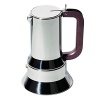 Espresso coffee maker in mirror polished stainless steel.