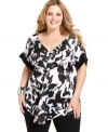 Featuring a gathered front, J Jones New York's short sleeve plus size top is a flattering addition to your wardrobe.