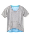 Flowers By Zoe Girls' Gray and Blue Lace Tee - Sizes S-XL