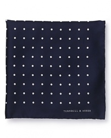 Handcrafted from exceptional silk with a stately polka dot design, this pocket square perfectly accents your distinguished attire. From Turnbull & Asser.