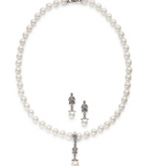 Enduring elegance, by Charter Club. This pretty jewelry set displays classic style with a glass pearl strand necklace and drop earrings. Crafted in imitation rhodium-plated mixed metal. Approximate length (necklace): 18 inches + 1-1/2-inch extender. Approximate drop (earrings): 1/4 inches.