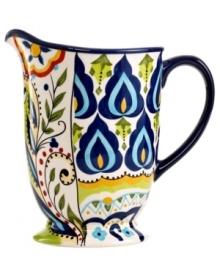 Set an everyday table that's always exciting with the Bocca Geo pitcher, featuring bold patterns and vivid colors in hard-wearing earthenware from Tabletops Unlimited. Use as a decorative accent in addition to serveware.