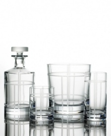 kate spade encourages you to read between the lines with the Madison Square decanter. The deep cut, frosted geometric lines on clear crystal makes this collection a perfect companion to Madison Square dinnerware. 42 oz. capacity. Shown on left.