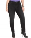 Add sparkle to your casual style with Seven7 Jeans' plus size skinny jeans, featuring rhinestone pockets.