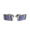 Inject sophisticated style into your formal look with these ultra-cool striped cufflinks from Paul Smith - Rectangular silver-toned cufflinks with blue and black striping - Pair with a sleek suit and a immaculately tailored button-down