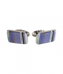 Inject sophisticated style into your formal look with these ultra-cool striped cufflinks from Paul Smith - Rectangular silver-toned cufflinks with blue and black striping - Pair with a sleek suit and a immaculately tailored button-down