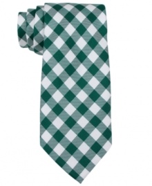 Bring classic country to the corner office with this fresh gingham skinny tie from Tommy Hilfiger.