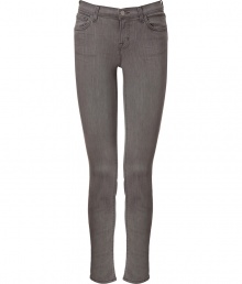 Stylish jean in fine, grey cotton stretch blend - Skinny, medium rise cut sits comfortably at hips - Classic five pocket style crops at ankles - Zip fly, belt loops and single button closure - Versatile and chic, great for day or evening - Dress up with an oversize silk blouse and platform pumps, or go for a more casual look with a billowy tunic top and leather sandals